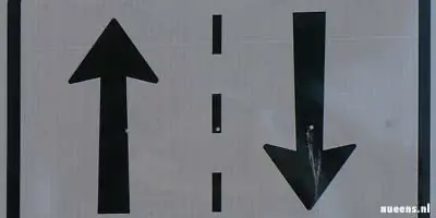 Een bord waarschuwt om aan de juiste kant van de weg te rijden