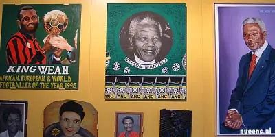 Foto van Nelson Mandela op een tentoonstelling in het Tropenmuseum, Foto van Nelson Mandela op een tentoonstelling in het Tropenmuseum